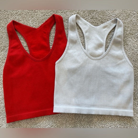 Zella Tops - Zella Ribbed Cropped Tank Bundle Size S (2) Red & Gray Racerback Athletic Tops